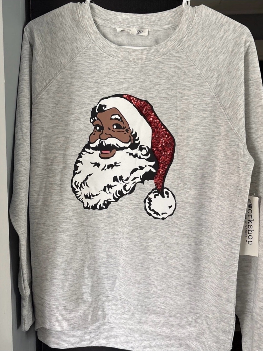 Workshop Republic Clothing Gray Sweatshirt with Red Santa Graphic